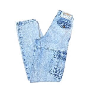 Vintage 80s Acid Wash High Rise Jeans 26” Waist Cargo Pocket Mom Denim